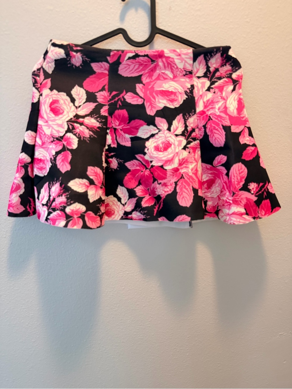 Forever 21 Black Skater Skirt with Bright Pink Floral Print